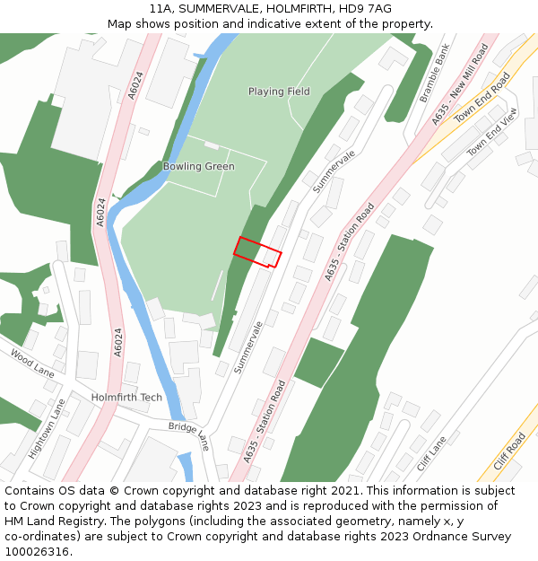 11A, SUMMERVALE, HOLMFIRTH, HD9 7AG: Location map and indicative extent of plot