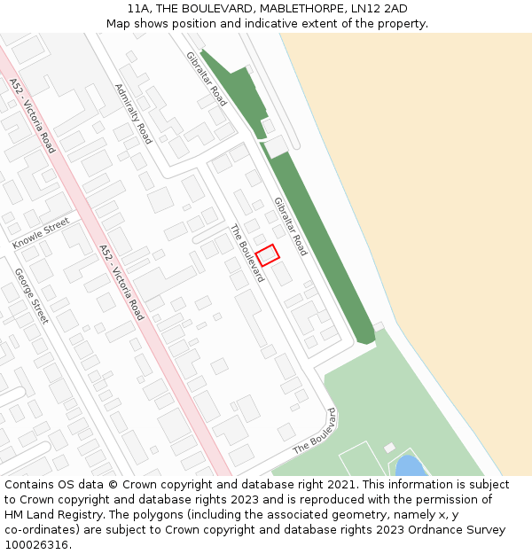 11A, THE BOULEVARD, MABLETHORPE, LN12 2AD: Location map and indicative extent of plot
