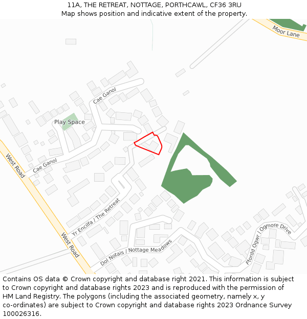 11A, THE RETREAT, NOTTAGE, PORTHCAWL, CF36 3RU: Location map and indicative extent of plot