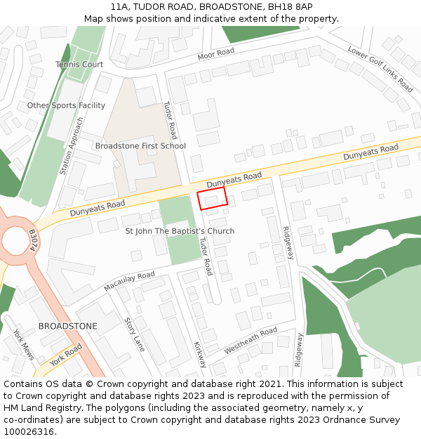 11A, TUDOR ROAD, BROADSTONE, BH18 8AP: Location map and indicative extent of plot