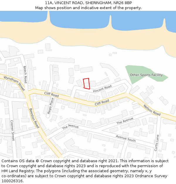 11A, VINCENT ROAD, SHERINGHAM, NR26 8BP: Location map and indicative extent of plot