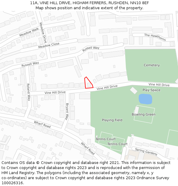 11A, VINE HILL DRIVE, HIGHAM FERRERS, RUSHDEN, NN10 8EF: Location map and indicative extent of plot