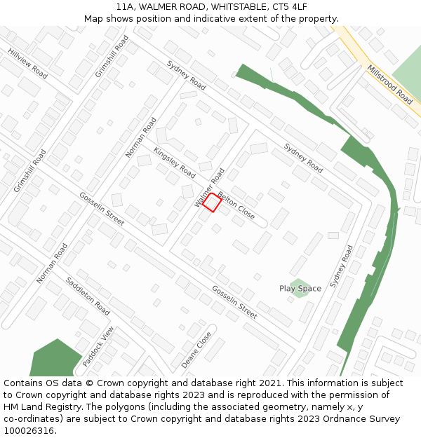 11A, WALMER ROAD, WHITSTABLE, CT5 4LF: Location map and indicative extent of plot