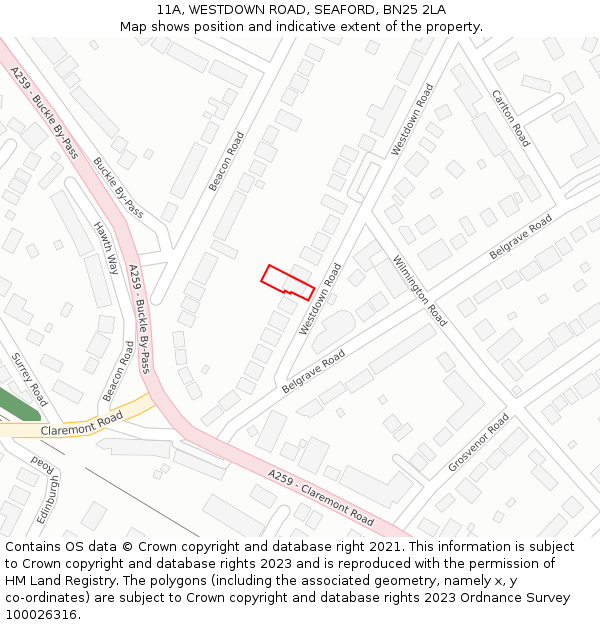 11A, WESTDOWN ROAD, SEAFORD, BN25 2LA: Location map and indicative extent of plot