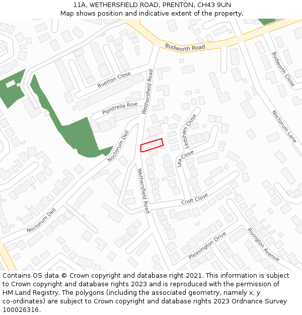 11A, WETHERSFIELD ROAD, PRENTON, CH43 9UN: Location map and indicative extent of plot