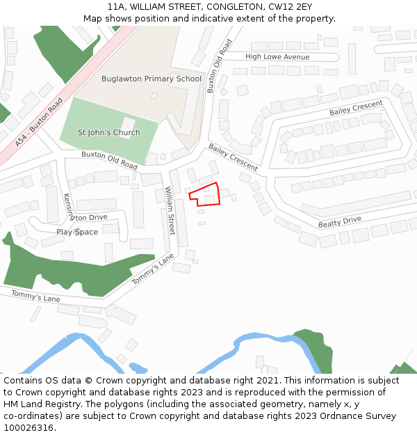 11A, WILLIAM STREET, CONGLETON, CW12 2EY: Location map and indicative extent of plot