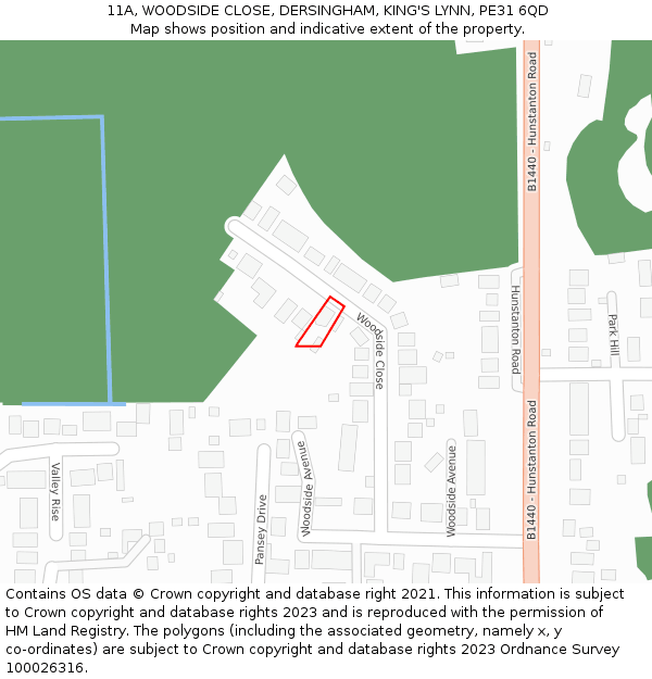 11A, WOODSIDE CLOSE, DERSINGHAM, KING'S LYNN, PE31 6QD: Location map and indicative extent of plot