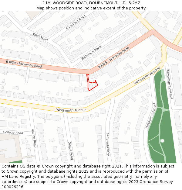 11A, WOODSIDE ROAD, BOURNEMOUTH, BH5 2AZ: Location map and indicative extent of plot