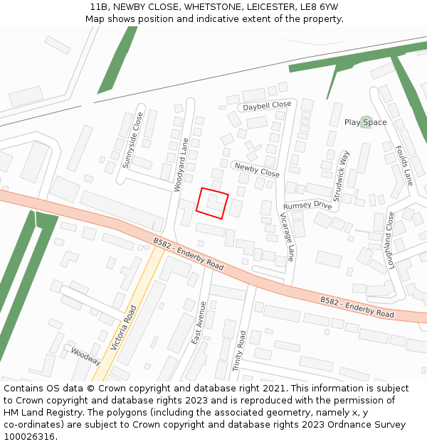 11B, NEWBY CLOSE, WHETSTONE, LEICESTER, LE8 6YW: Location map and indicative extent of plot