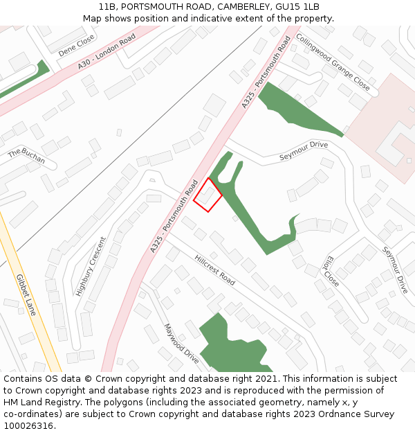 11B, PORTSMOUTH ROAD, CAMBERLEY, GU15 1LB: Location map and indicative extent of plot