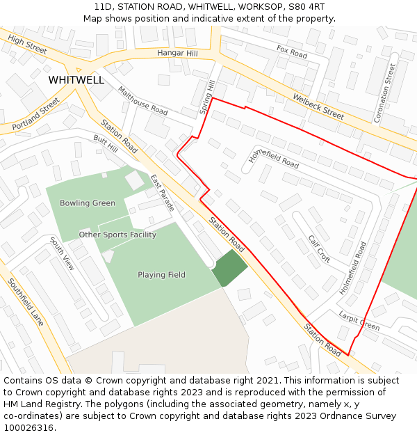 11D, STATION ROAD, WHITWELL, WORKSOP, S80 4RT: Location map and indicative extent of plot