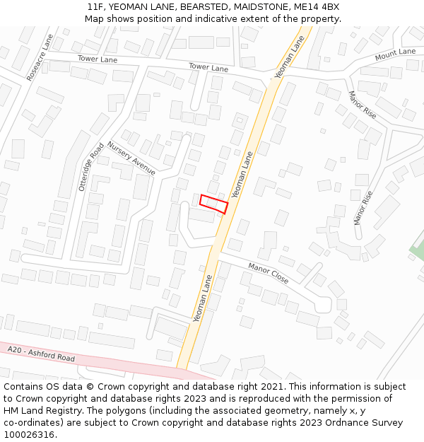 11F, YEOMAN LANE, BEARSTED, MAIDSTONE, ME14 4BX: Location map and indicative extent of plot