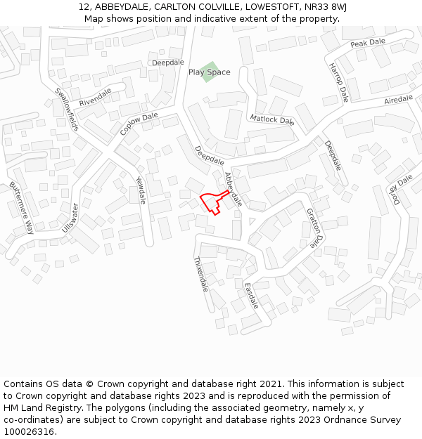 12, ABBEYDALE, CARLTON COLVILLE, LOWESTOFT, NR33 8WJ: Location map and indicative extent of plot