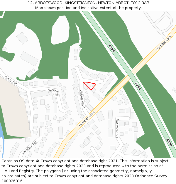 12, ABBOTSWOOD, KINGSTEIGNTON, NEWTON ABBOT, TQ12 3AB: Location map and indicative extent of plot