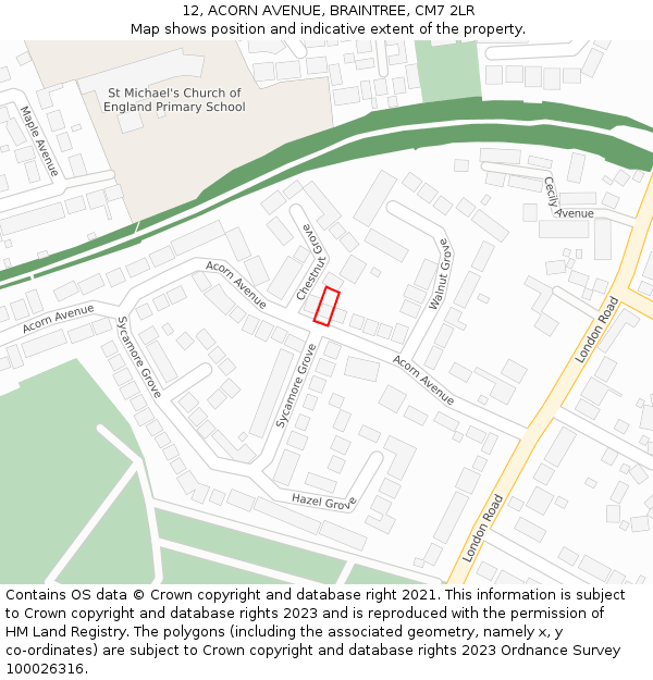 12, ACORN AVENUE, BRAINTREE, CM7 2LR: Location map and indicative extent of plot