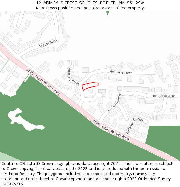 12, ADMIRALS CREST, SCHOLES, ROTHERHAM, S61 2SW: Location map and indicative extent of plot