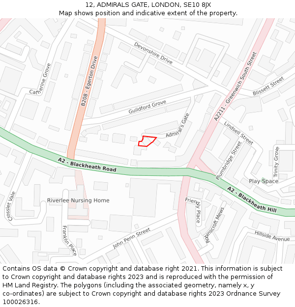12, ADMIRALS GATE, LONDON, SE10 8JX: Location map and indicative extent of plot