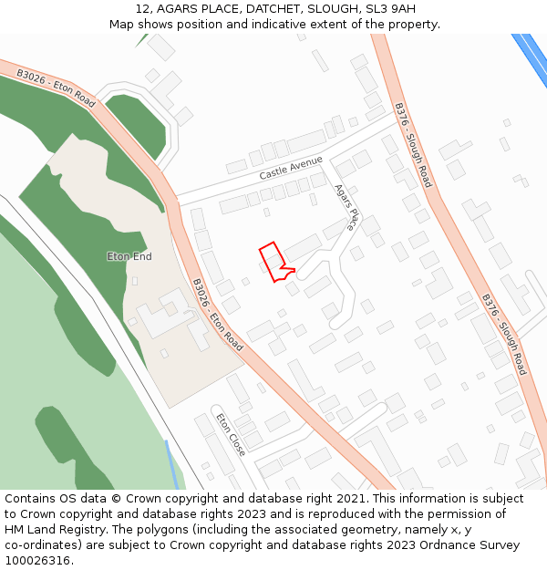12, AGARS PLACE, DATCHET, SLOUGH, SL3 9AH: Location map and indicative extent of plot