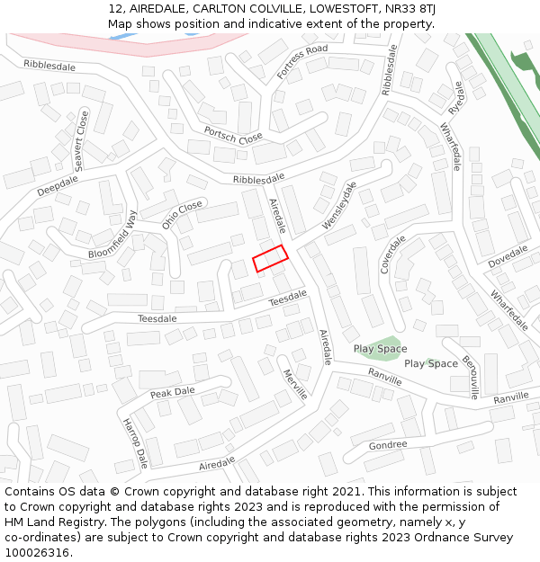 12, AIREDALE, CARLTON COLVILLE, LOWESTOFT, NR33 8TJ: Location map and indicative extent of plot