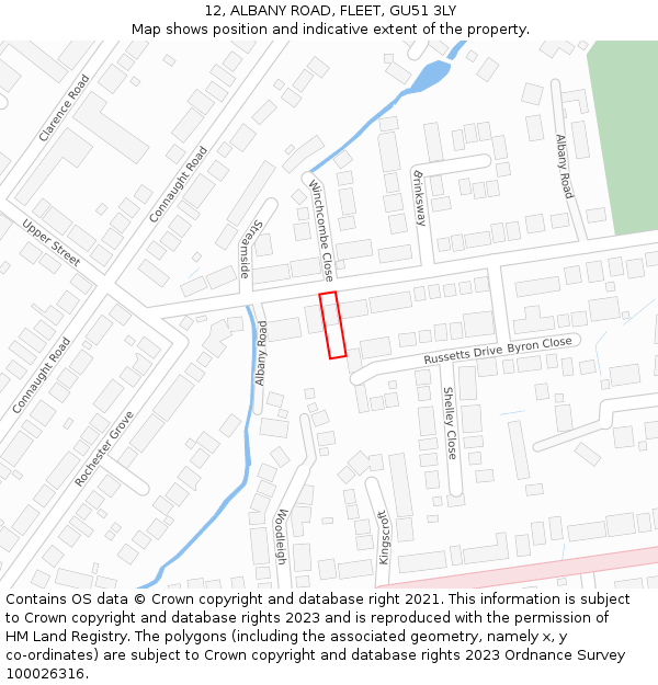 12, ALBANY ROAD, FLEET, GU51 3LY: Location map and indicative extent of plot