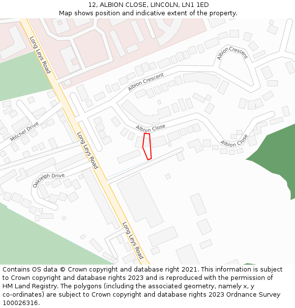 12, ALBION CLOSE, LINCOLN, LN1 1ED: Location map and indicative extent of plot