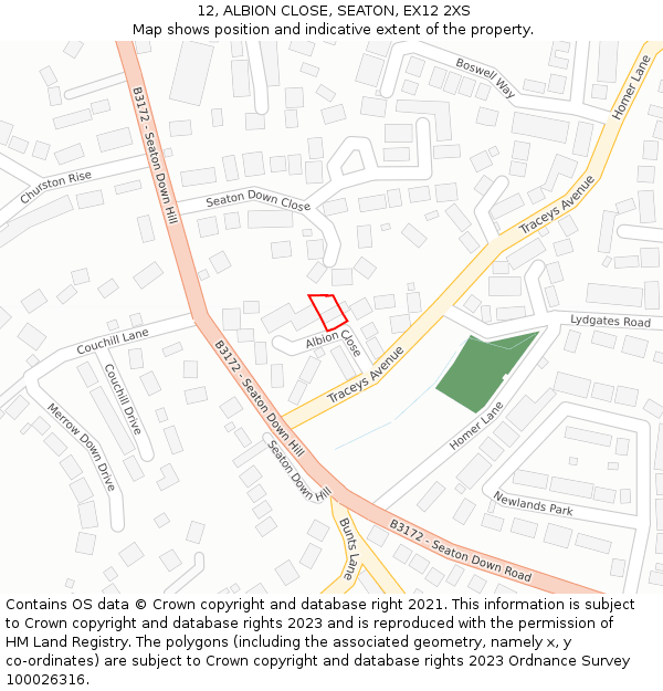 12, ALBION CLOSE, SEATON, EX12 2XS: Location map and indicative extent of plot