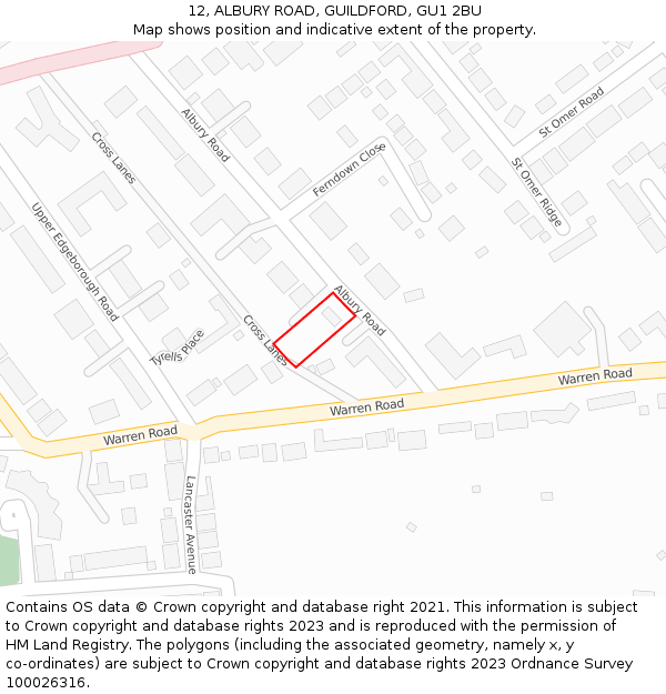 12, ALBURY ROAD, GUILDFORD, GU1 2BU: Location map and indicative extent of plot