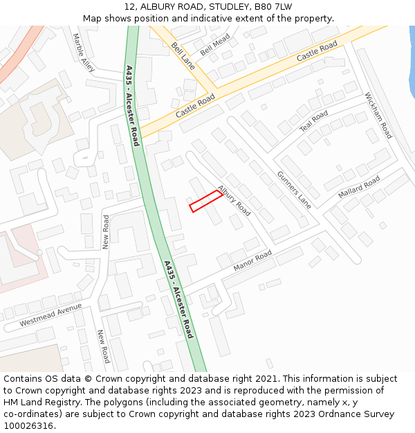 12, ALBURY ROAD, STUDLEY, B80 7LW: Location map and indicative extent of plot