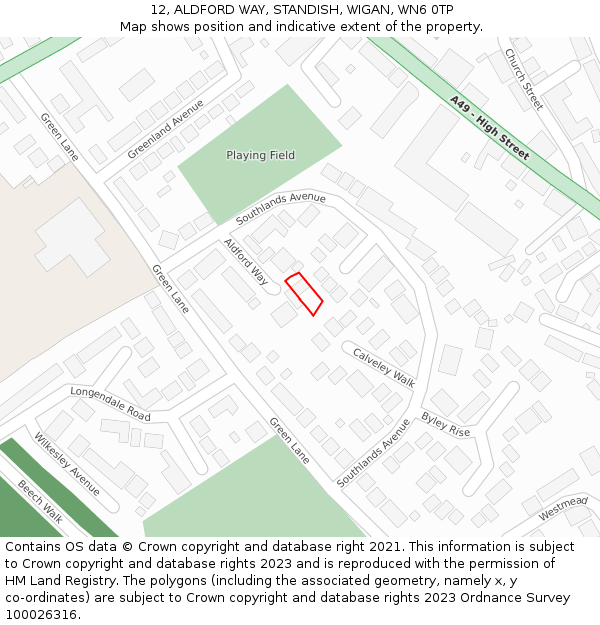 12, ALDFORD WAY, STANDISH, WIGAN, WN6 0TP: Location map and indicative extent of plot