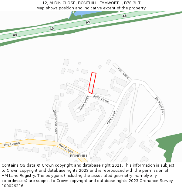 12, ALDIN CLOSE, BONEHILL, TAMWORTH, B78 3HT: Location map and indicative extent of plot
