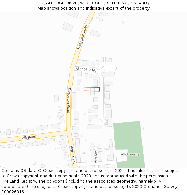 12, ALLEDGE DRIVE, WOODFORD, KETTERING, NN14 4JQ: Location map and indicative extent of plot
