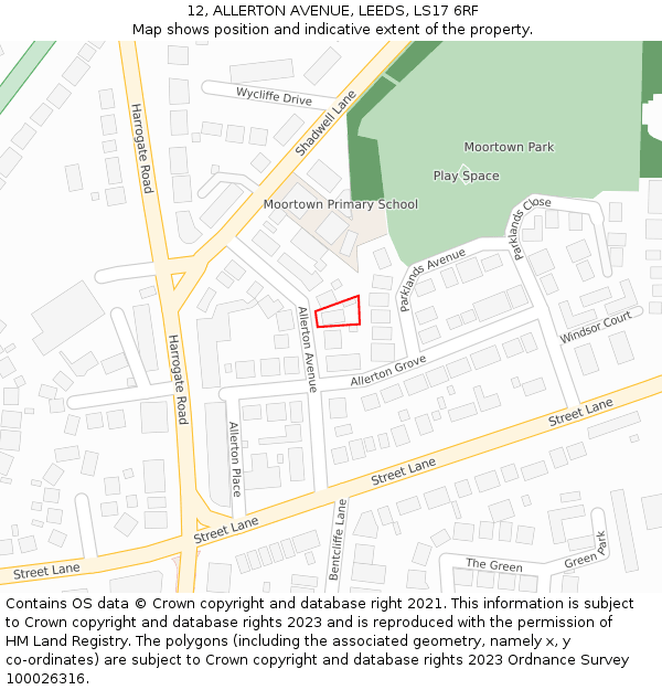 12, ALLERTON AVENUE, LEEDS, LS17 6RF: Location map and indicative extent of plot