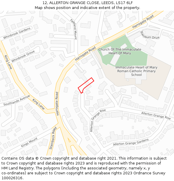 12, ALLERTON GRANGE CLOSE, LEEDS, LS17 6LF: Location map and indicative extent of plot