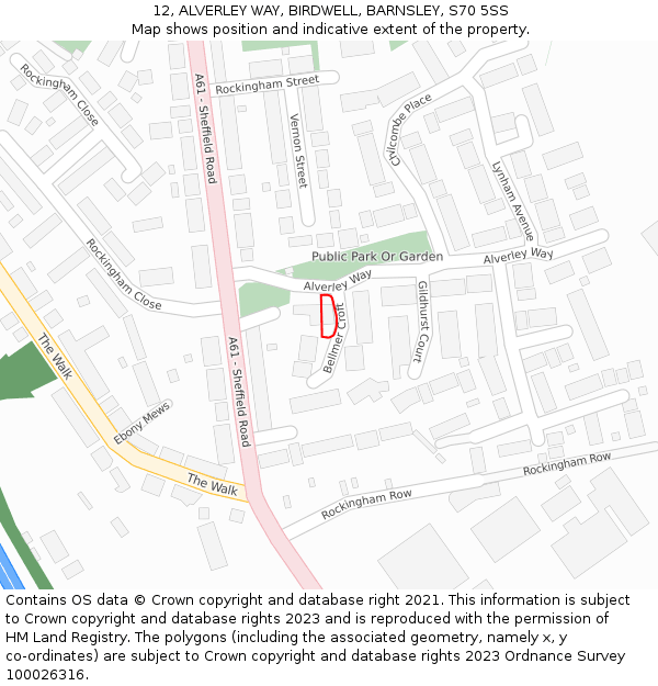 12, ALVERLEY WAY, BIRDWELL, BARNSLEY, S70 5SS: Location map and indicative extent of plot