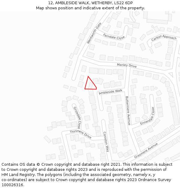 12, AMBLESIDE WALK, WETHERBY, LS22 6DP: Location map and indicative extent of plot