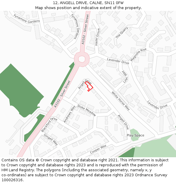 12, ANGELL DRIVE, CALNE, SN11 0FW: Location map and indicative extent of plot