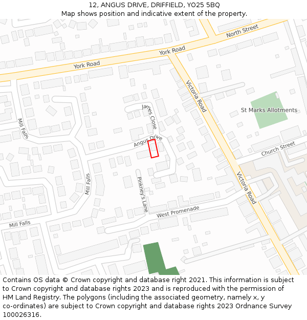 12, ANGUS DRIVE, DRIFFIELD, YO25 5BQ: Location map and indicative extent of plot