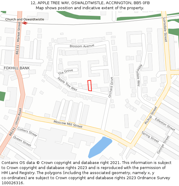 12, APPLE TREE WAY, OSWALDTWISTLE, ACCRINGTON, BB5 0FB: Location map and indicative extent of plot