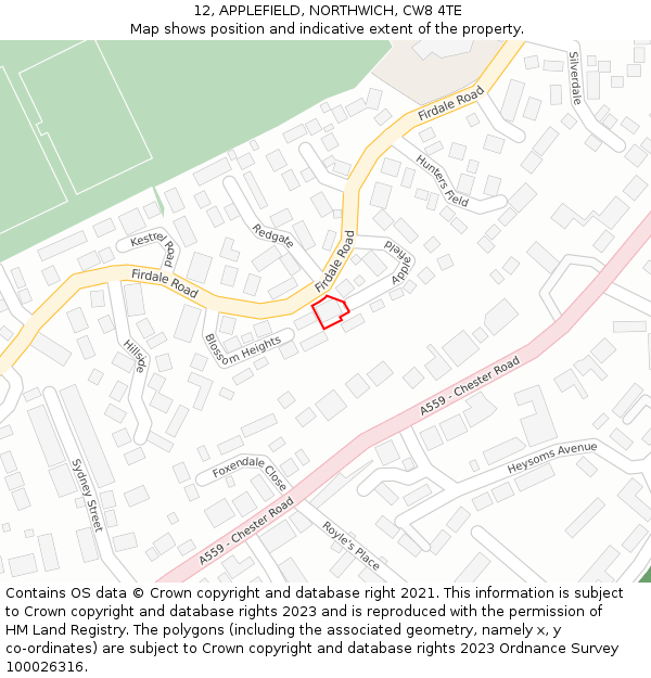 12, APPLEFIELD, NORTHWICH, CW8 4TE: Location map and indicative extent of plot