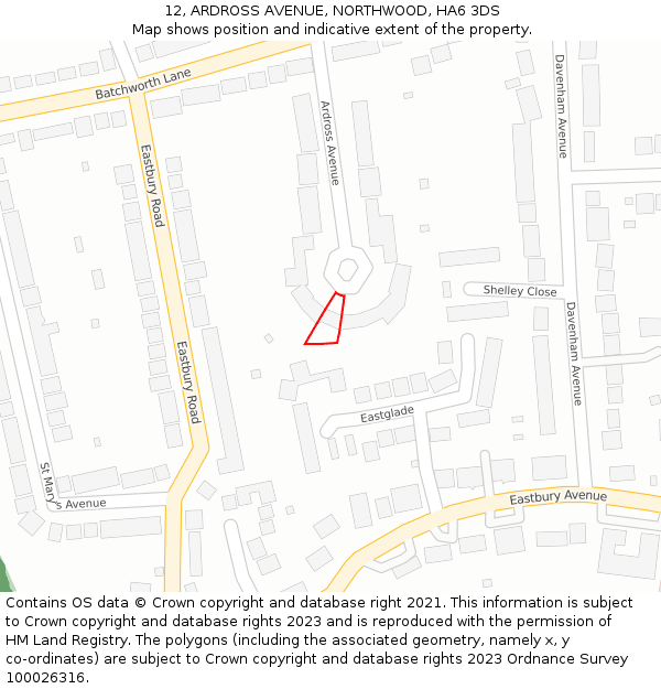 12, ARDROSS AVENUE, NORTHWOOD, HA6 3DS: Location map and indicative extent of plot