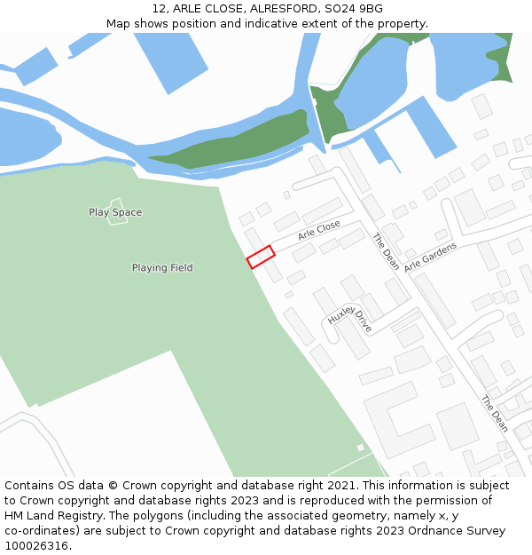 12, ARLE CLOSE, ALRESFORD, SO24 9BG: Location map and indicative extent of plot