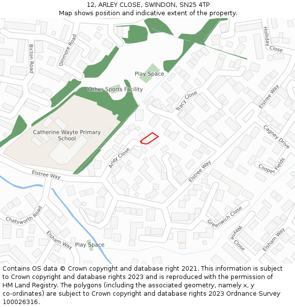 12, ARLEY CLOSE, SWINDON, SN25 4TP: Location map and indicative extent of plot