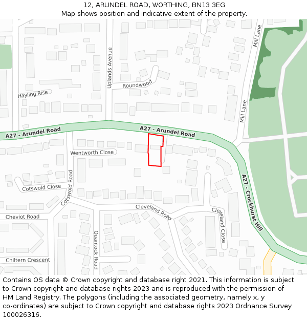 12, ARUNDEL ROAD, WORTHING, BN13 3EG: Location map and indicative extent of plot