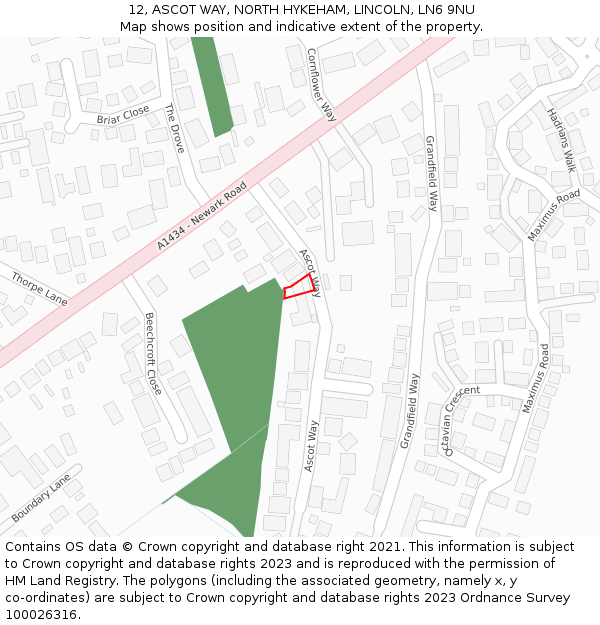 12, ASCOT WAY, NORTH HYKEHAM, LINCOLN, LN6 9NU: Location map and indicative extent of plot