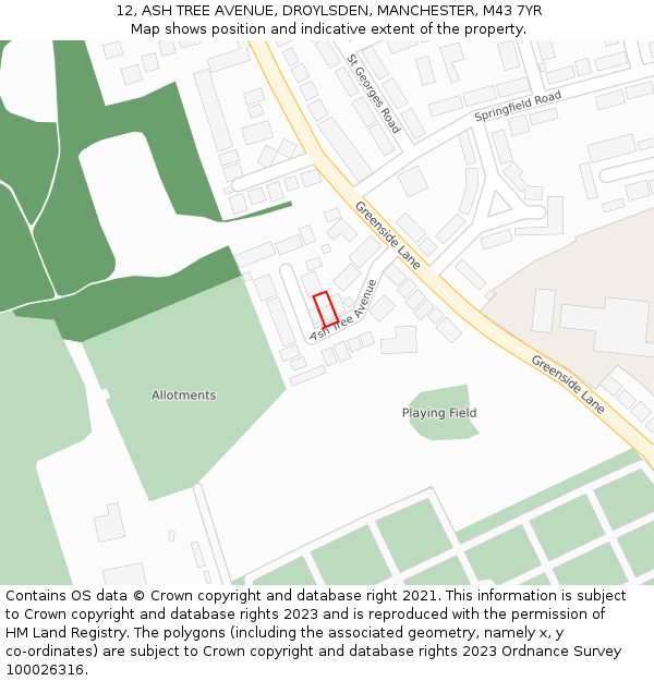 12, ASH TREE AVENUE, DROYLSDEN, MANCHESTER, M43 7YR: Location map and indicative extent of plot