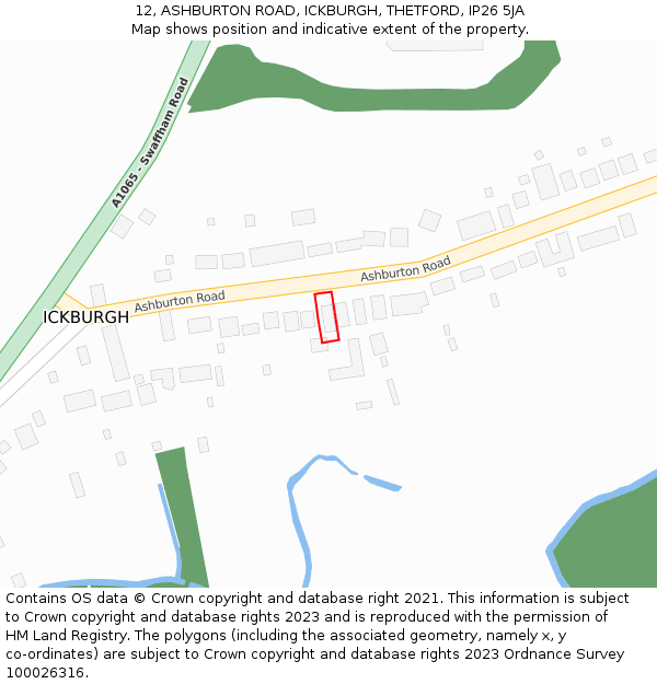 12, ASHBURTON ROAD, ICKBURGH, THETFORD, IP26 5JA: Location map and indicative extent of plot
