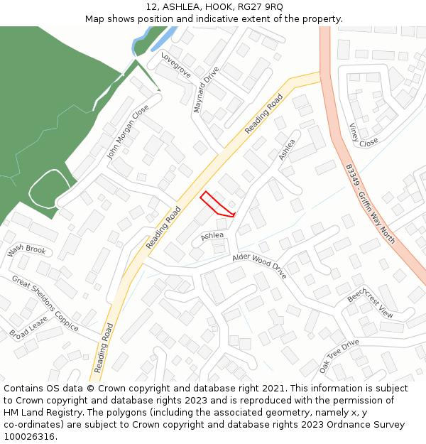 12, ASHLEA, HOOK, RG27 9RQ: Location map and indicative extent of plot