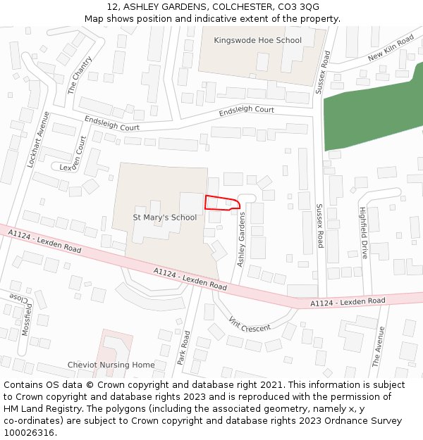 12, ASHLEY GARDENS, COLCHESTER, CO3 3QG: Location map and indicative extent of plot