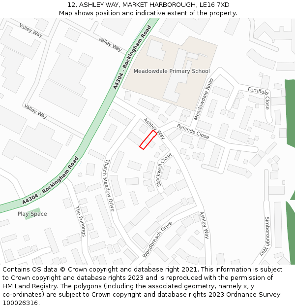 12, ASHLEY WAY, MARKET HARBOROUGH, LE16 7XD: Location map and indicative extent of plot