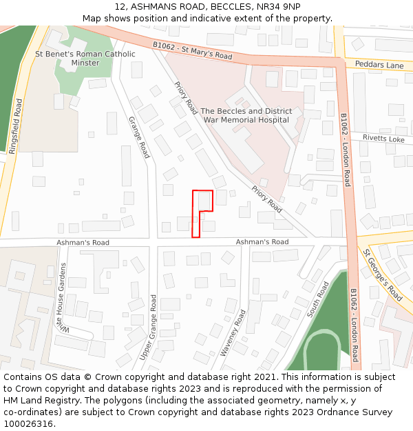 12, ASHMANS ROAD, BECCLES, NR34 9NP: Location map and indicative extent of plot
